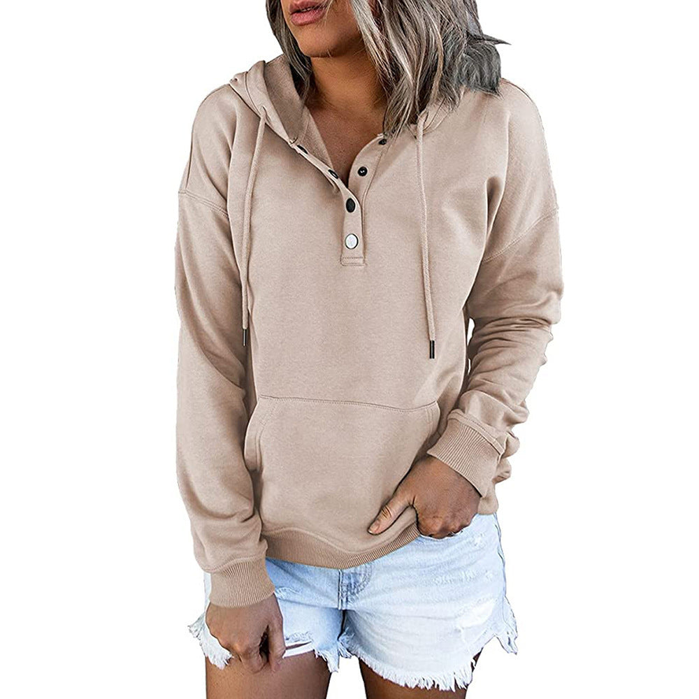 Women's Oversized Henley Hoodie Long Sleeve Pullover Top