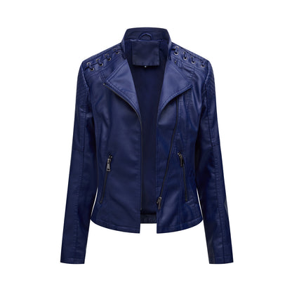 Womens Faux Leather Moto Jacket Slim Fit