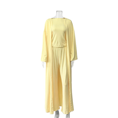 Women's 3 Piece Lounge Set Crop Top Wide Leg Pants Duster