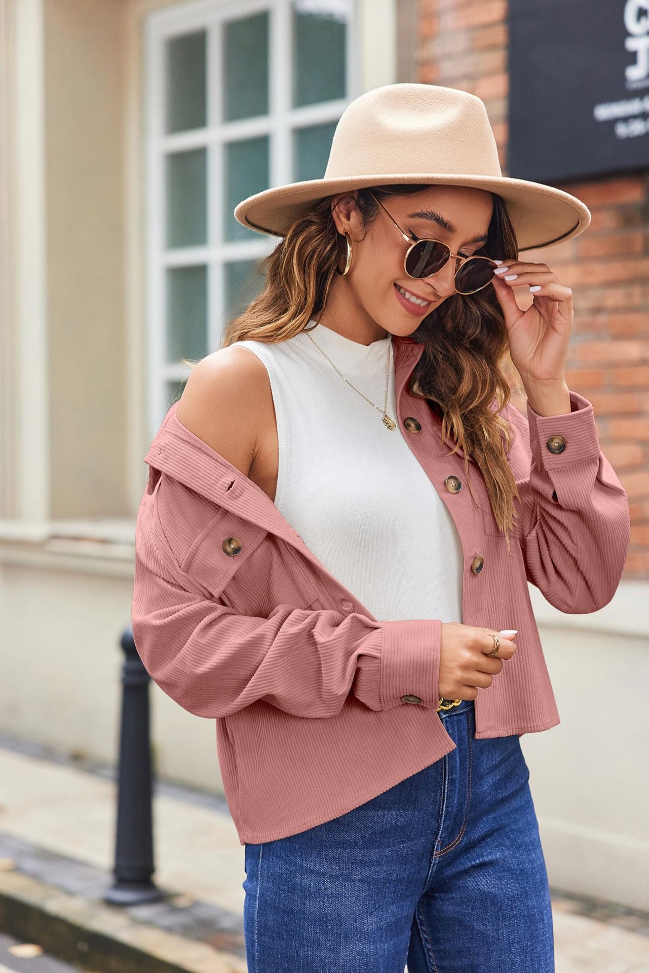Women's Corduroy Cropped Shacket Button Down Jacket