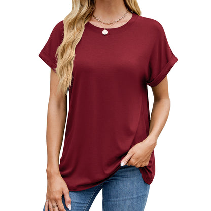 Solid Knit T Shirt Loose Fit Casual Custom Top