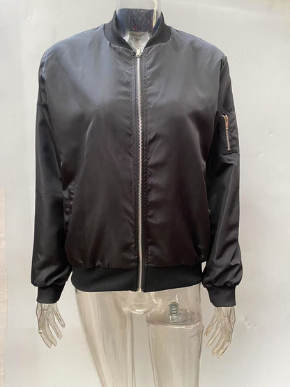 Womens Bomber Jacket Zip Up Lightweight Casual Outerwear