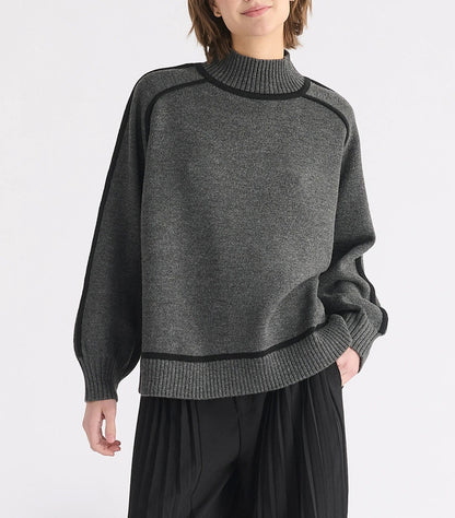 Women's Mock Neck Contrast Trim Oversized Sweater