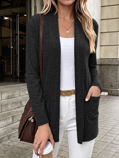Pocket Open Front Cardigan Long Sleeve Knit Top