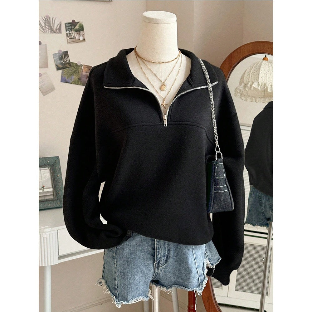 Half Zip Pullover Sweatshirt Oversized Y2K Long Sleeve