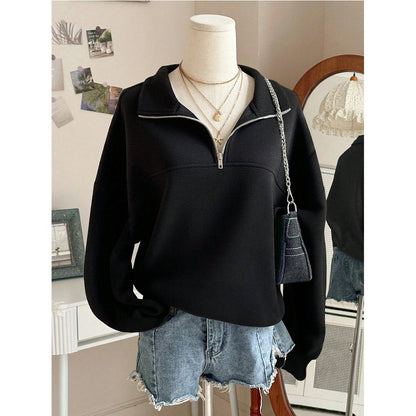 Half Zip Pullover Sweatshirt Oversized Y2K Long Sleeve