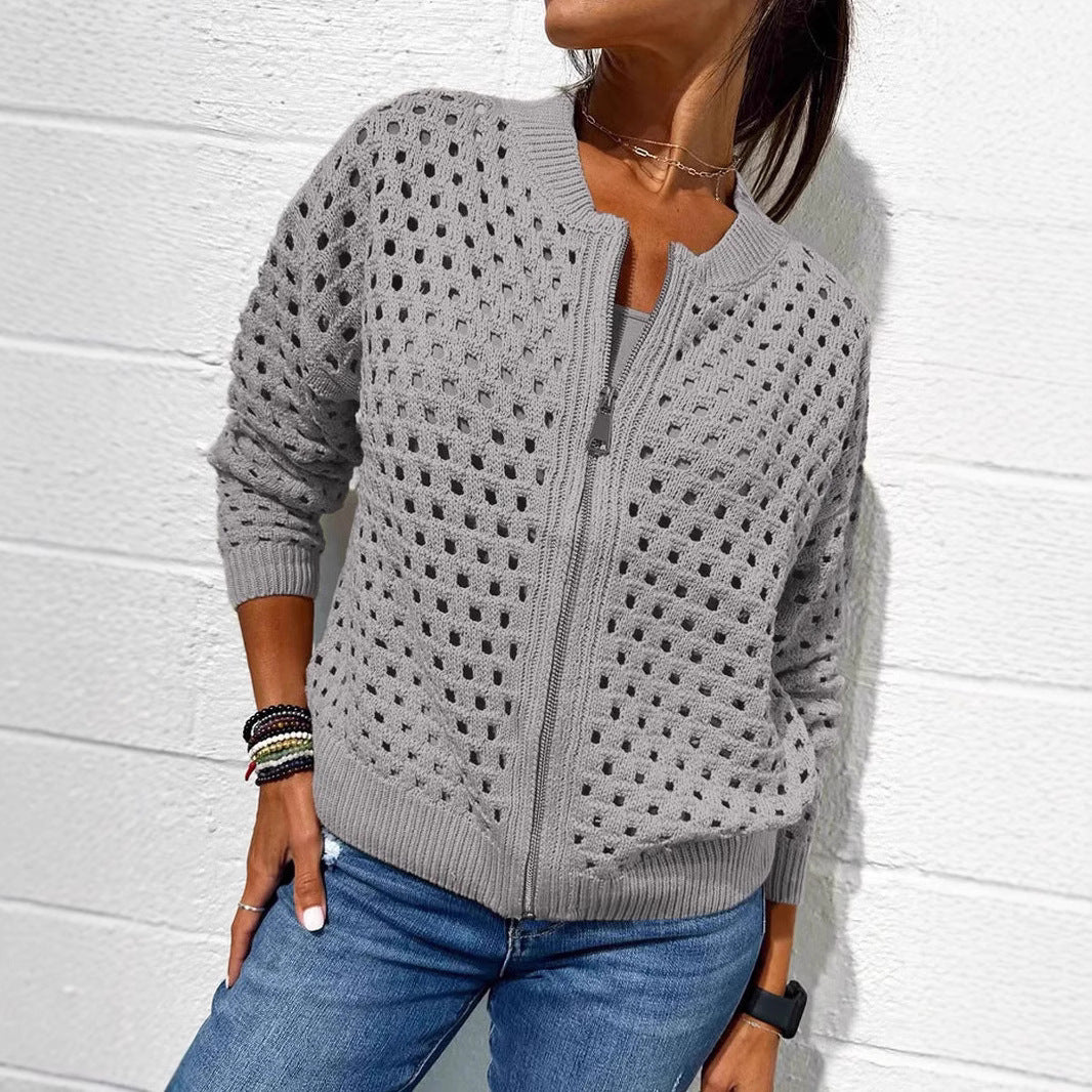 Women's Crochet Zip Up Cardigan Lightweight Jacket