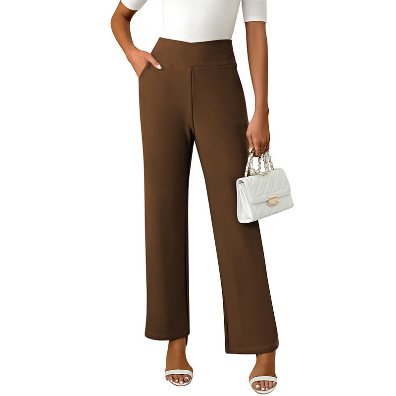 Women's High-Waist Flare Pants - Casual Loose Straight-Leg