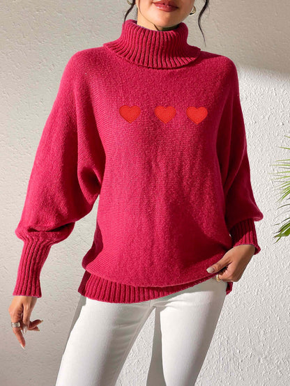 Women's Bottoming Shirt Solid Color Simple Top Love Sticker Turtleneck Sweater