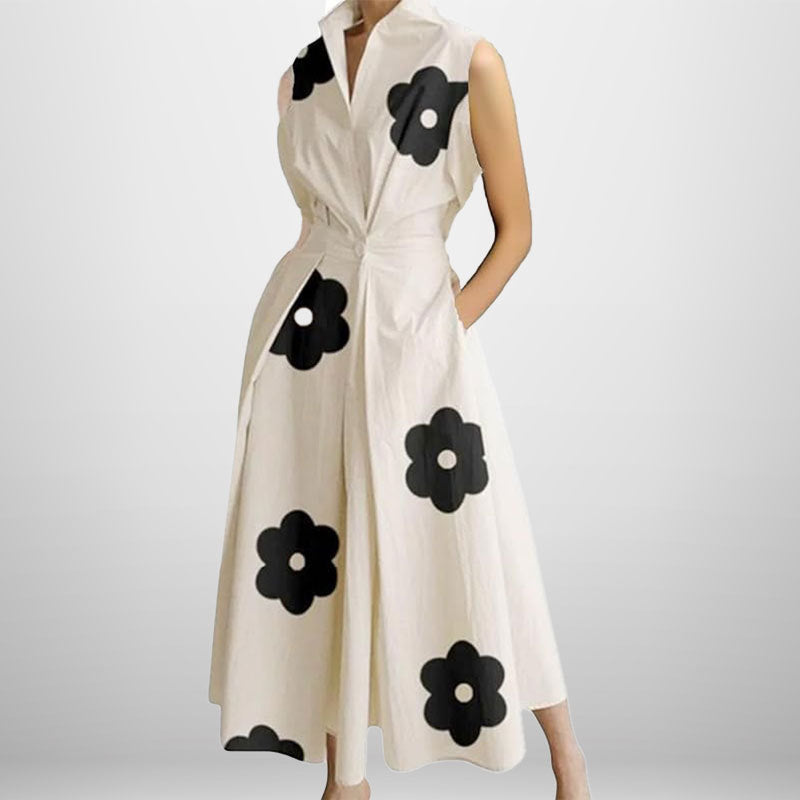 Women's Plus Size V-Neck Printed A-Line Midi Dress