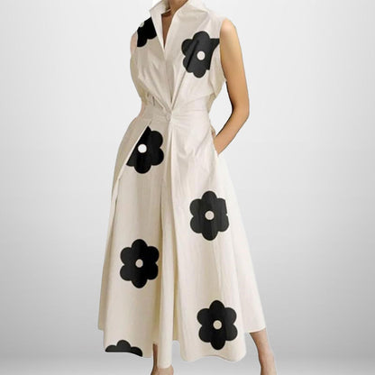 Women's Plus Size V-Neck Printed A-Line Midi Dress