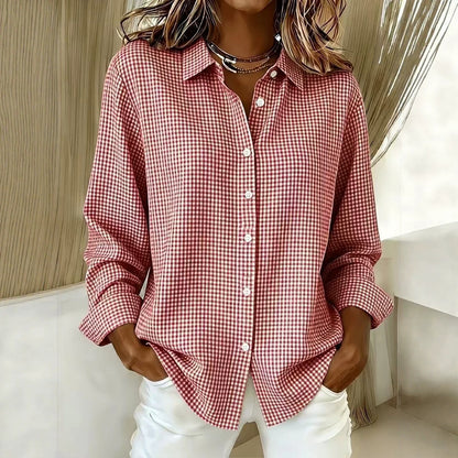 Women's Gingham Long Sleeve Button Down Shirt