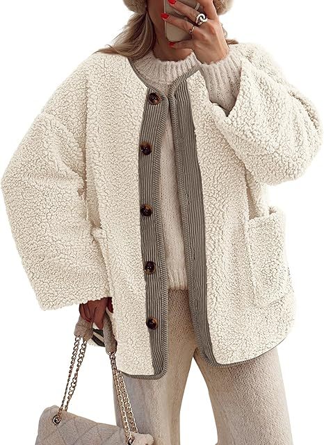 Women's Oversized Sherpa Button-Up Fleece Jacket