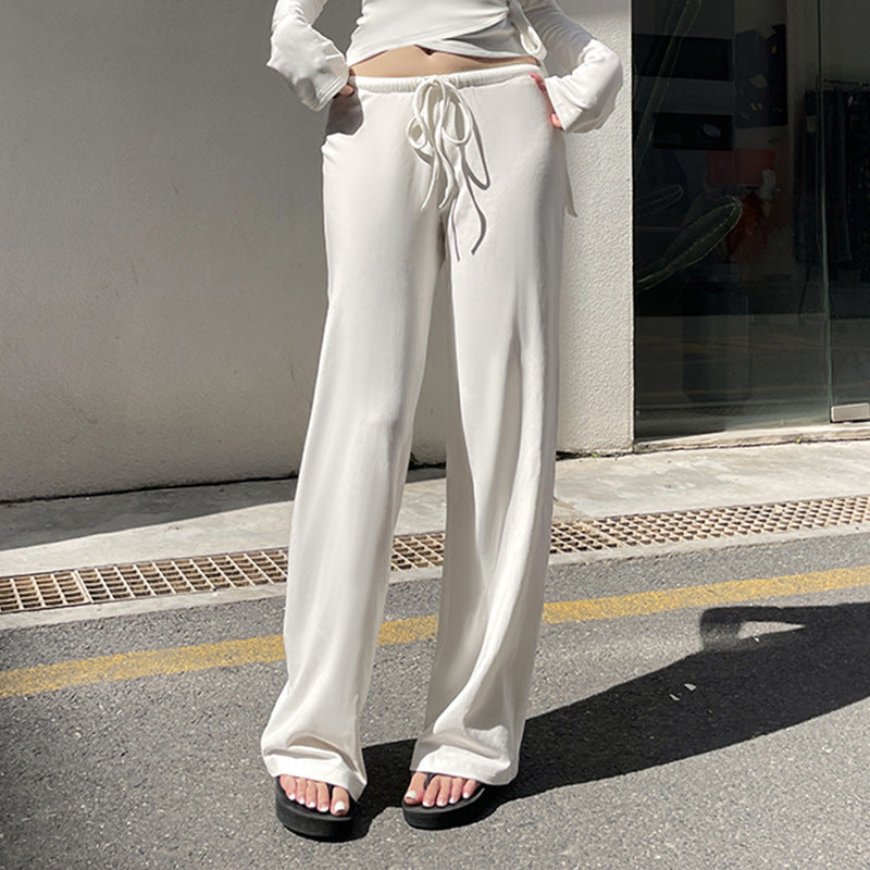 Women Sexy V Neck Wrap Top Wide Leg Pants Two Piece Set