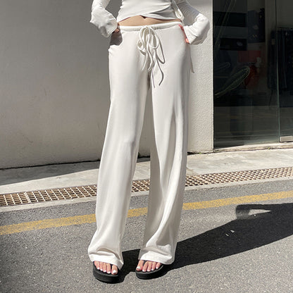 Women Sexy V Neck Wrap Top Wide Leg Pants Two Piece Set
