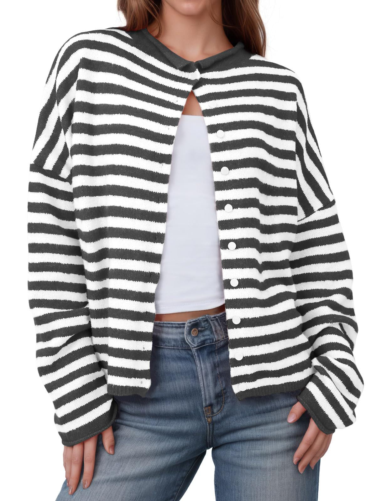 Striped Color Block Cardigan Sweater | Long Sleeve Casual Open Front