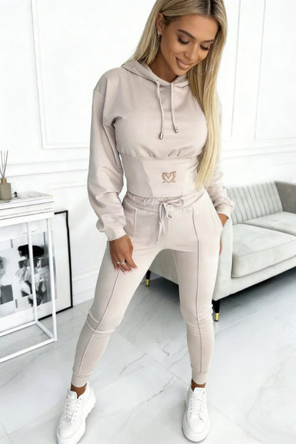 Women's Cinch Waist Hoodie Jogger Two Piece Set
