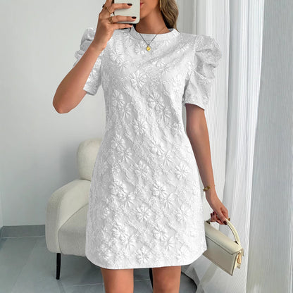 Puff Sleeve Jacquard Textured Mini Dress