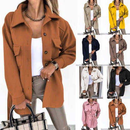 Women's Belted Wool Blend Shacket Jacket