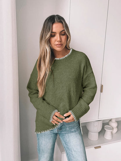 Knit Sweater with Contrast Trim – Casual & Cozy
