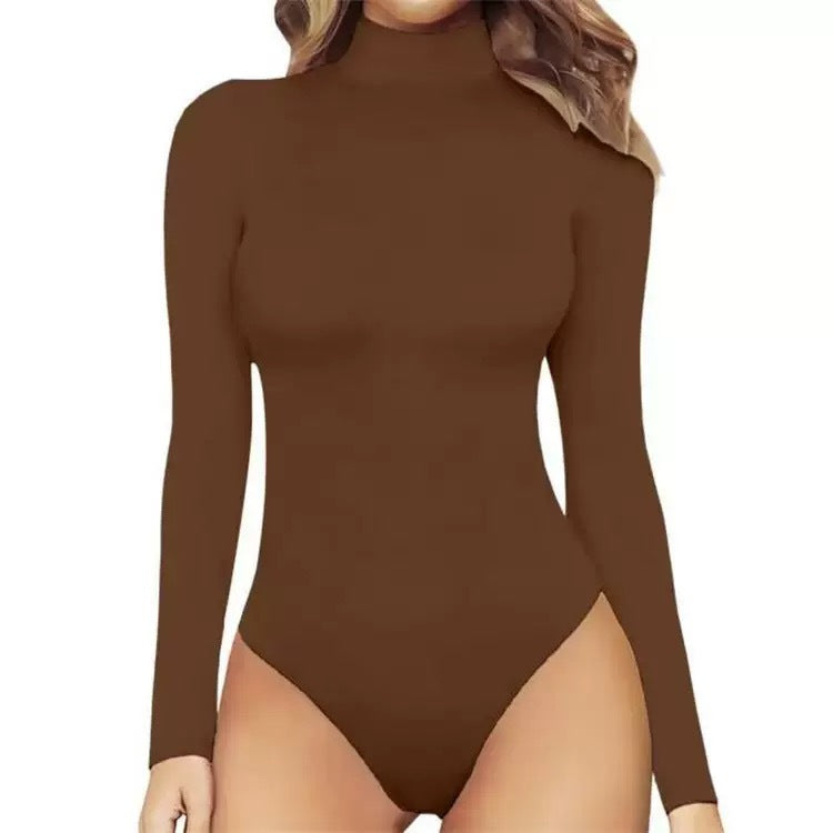 Women's Sexy Long Sleeve Turtleneck Thong Bodysuit