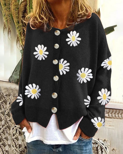 Women's Daisy Embroidered Chunky Knit Cardigan