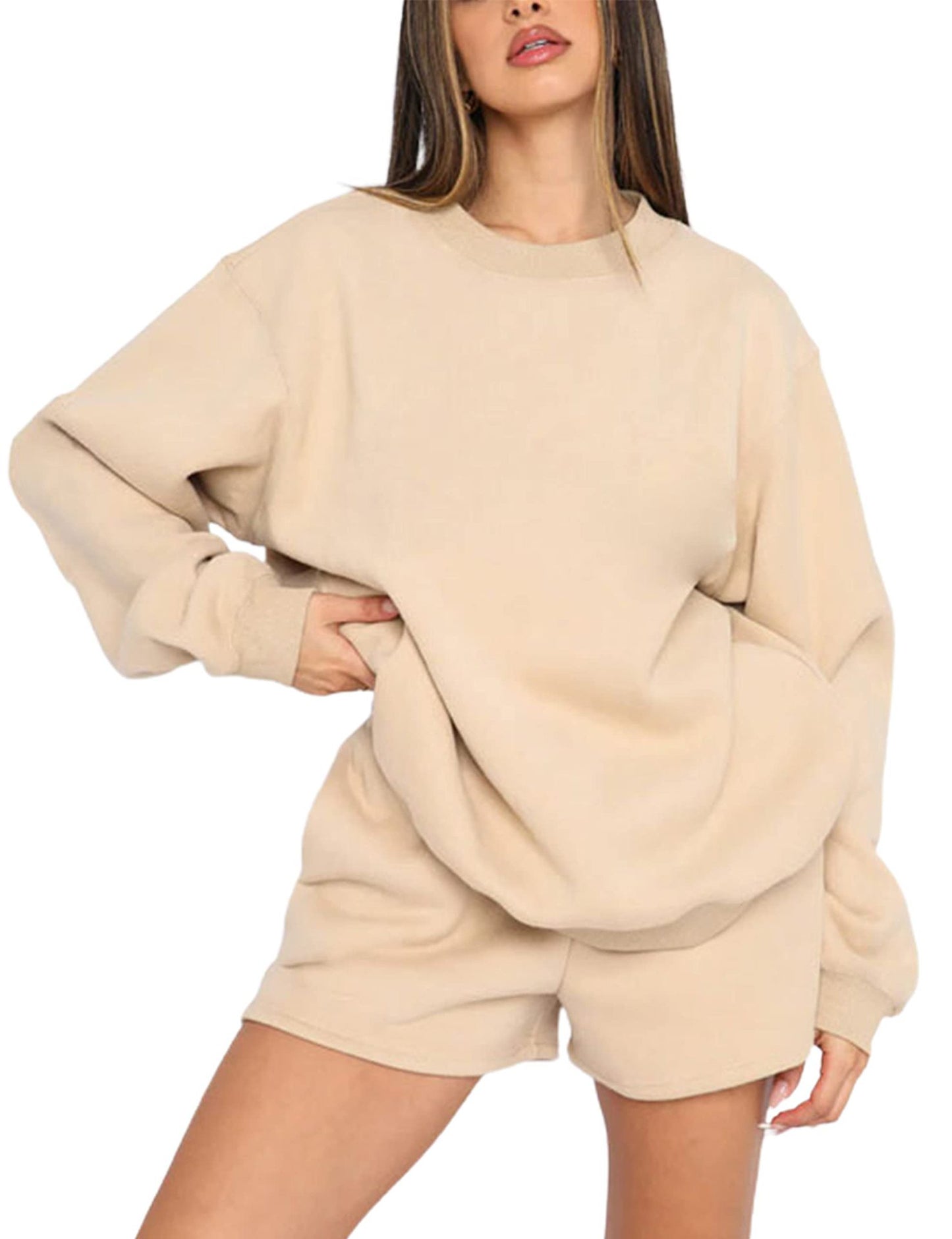 Women's Crew Neck Sweatshirt & Shorts Matching Set