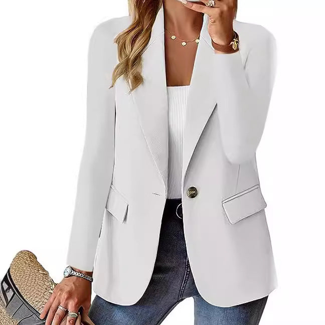 Tailored One Button Blazer Jacket Long Sleeve V Neck