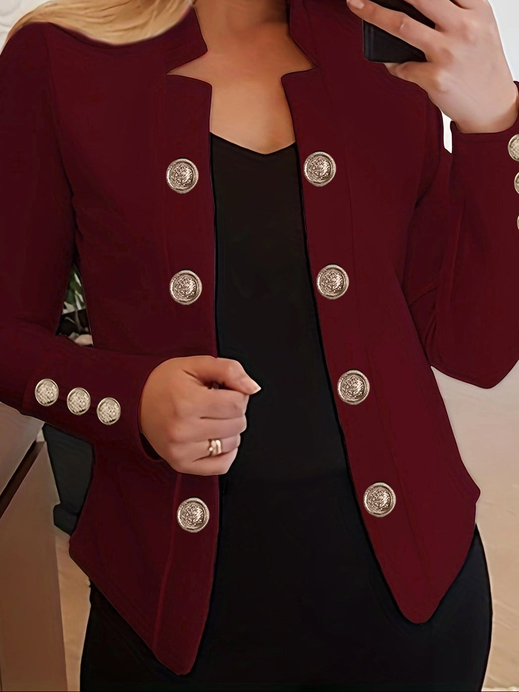 Women's Blazer Button Cuff Long Sleeve Jacket