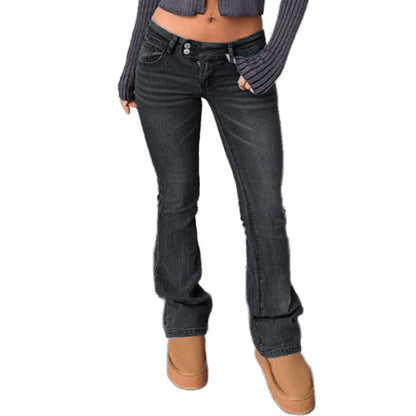 Women's Y2K Low Rise Vintage Wash Flare Jeans