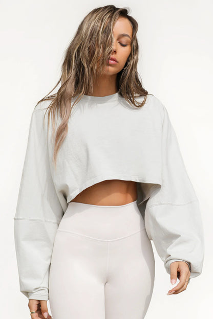 Women's Cropped Sweatshirt Crew Neck Long Sleeve Top