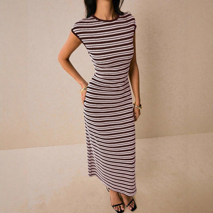 Striped Knit Bodycon Maxi Dress Casual Summer Outfit
