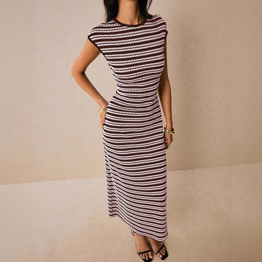 Striped Knit Bodycon Maxi Dress Casual Summer Outfit