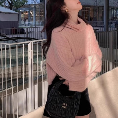 Oversized Ribbed Turtleneck Sweater Slouchy Knit