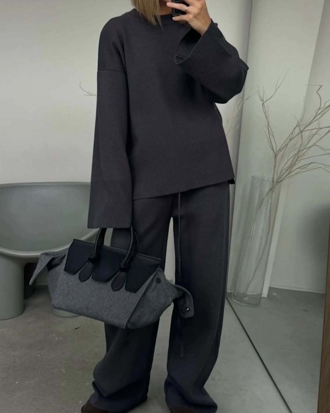 Women's Ribbed Sweater Wide Leg Pants Matching Lounge Set