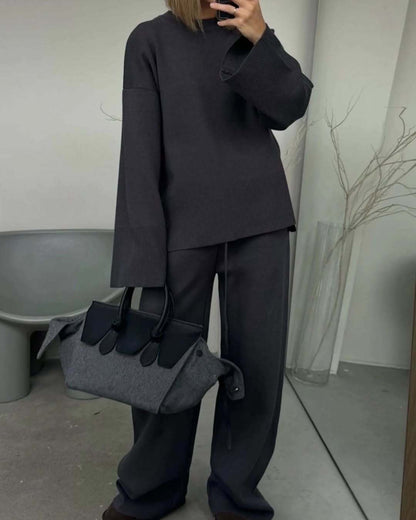 Women's Ribbed Sweater Wide Leg Pants Matching Lounge Set