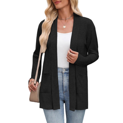Women's Open Front Lightweight Cardigan Long Sleeve Pockets