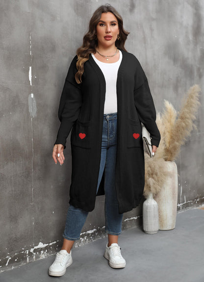 Women's Loose Medium and Long Double Pocket Lantern Sleeve Sweater Cardigan Jacket