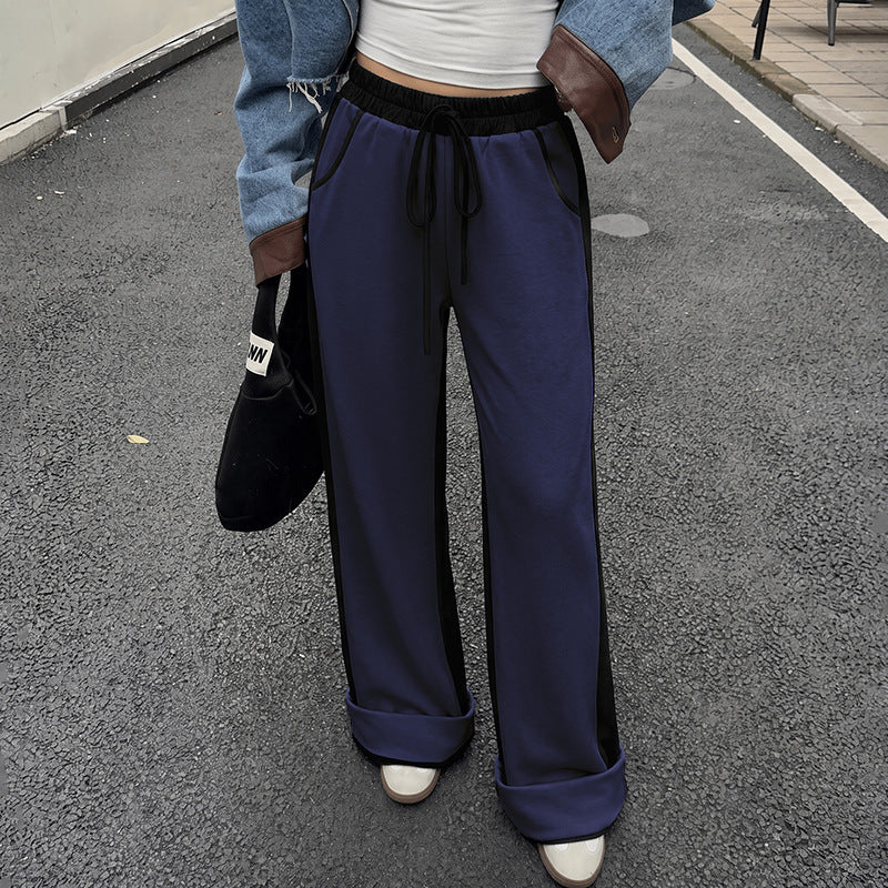 Women's High Waist Colorblock Wide Leg Sweatpants Pockets