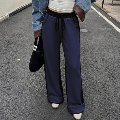 Women's High Waist Colorblock Wide Leg Sweatpants Pockets