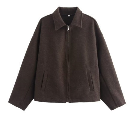 Women's Oversized Vintage Brown Zip Up Cropped Jacket