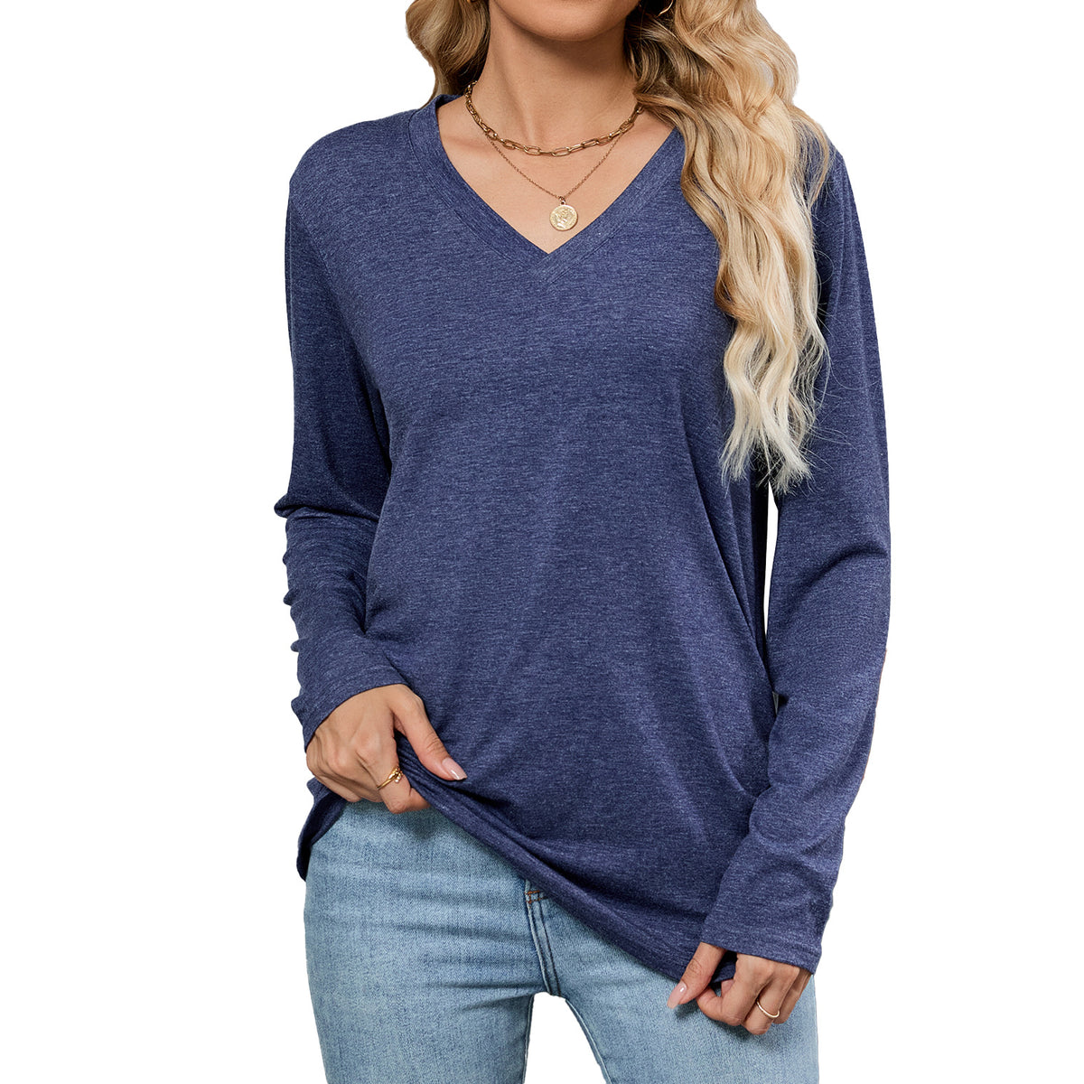 Women's V-Neck Long Sleeve Oversized Tunic Top Shirred
