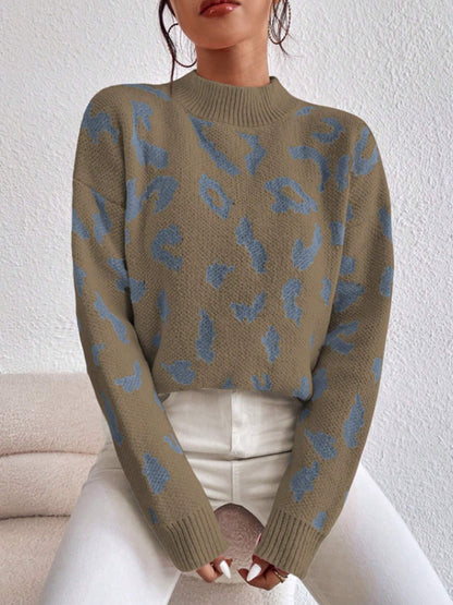 Women's Leopard Print Crew Neck Oversized Pullover Sweater