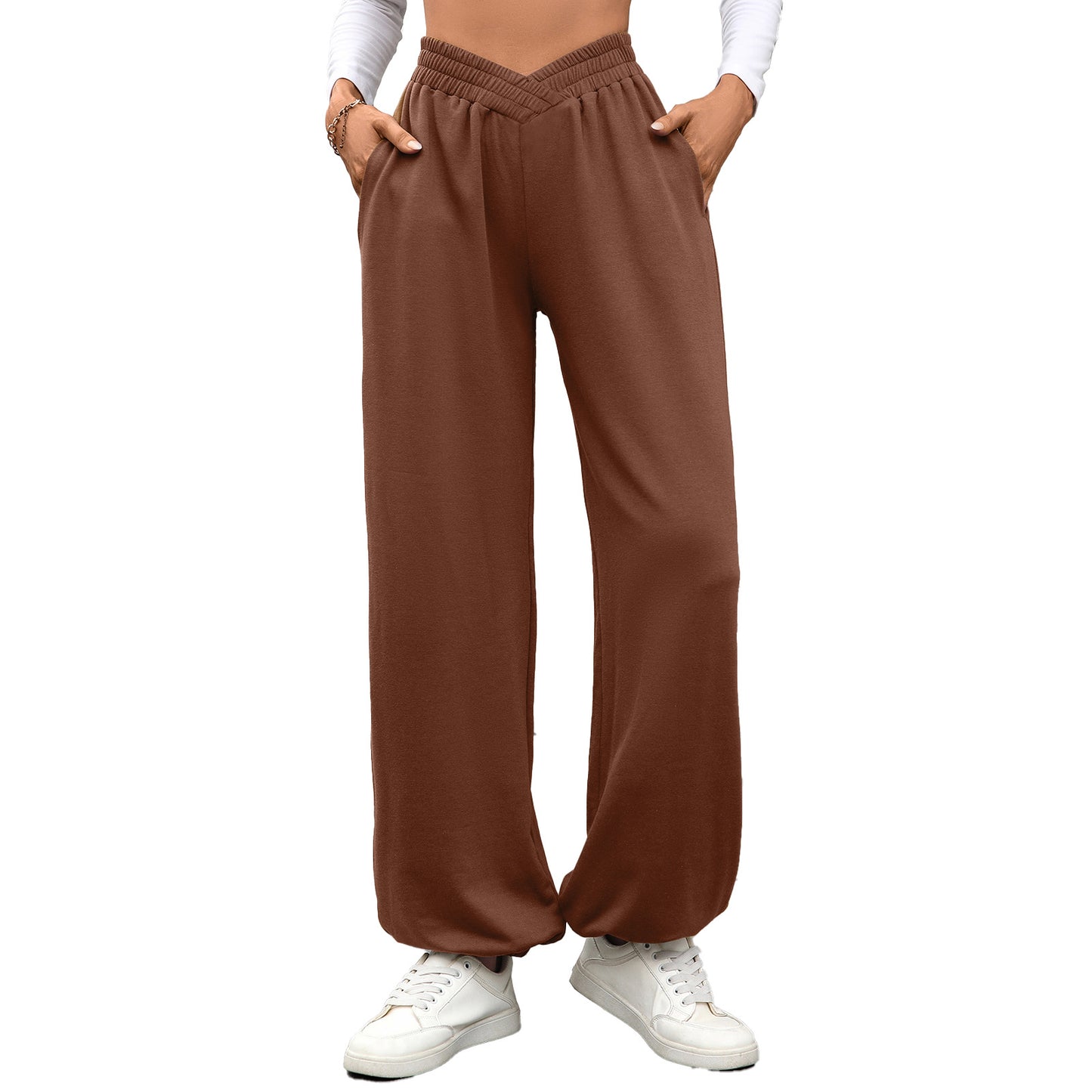Women's Crossover Waist Baggy Joggers with Pockets