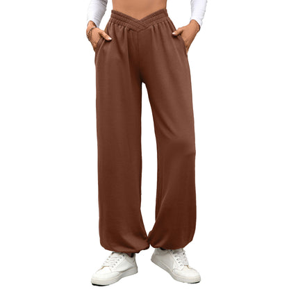 Women's Crossover Waist Baggy Joggers with Pockets