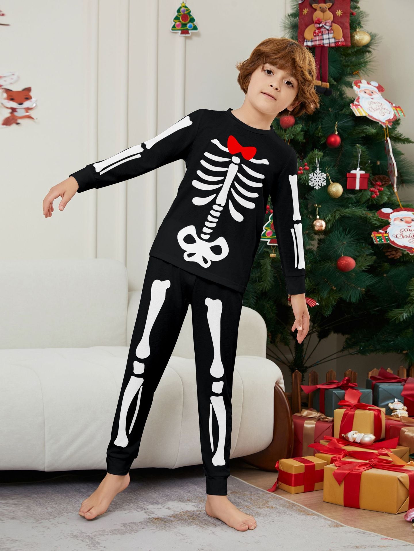 Skull Bow Halloween Parent-Child Dress Printed Pajamas