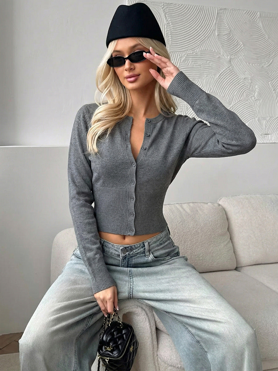 Women's Fitted Button Front Long Sleeve Knit Cardigan