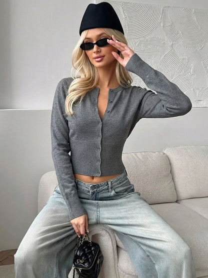 Women's Fitted Button Front Long Sleeve Knit Cardigan