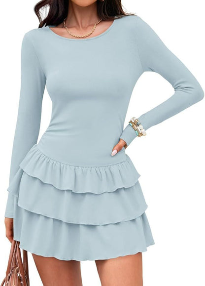 Women's Long Sleeve Ruffle Tiered Mini Dress