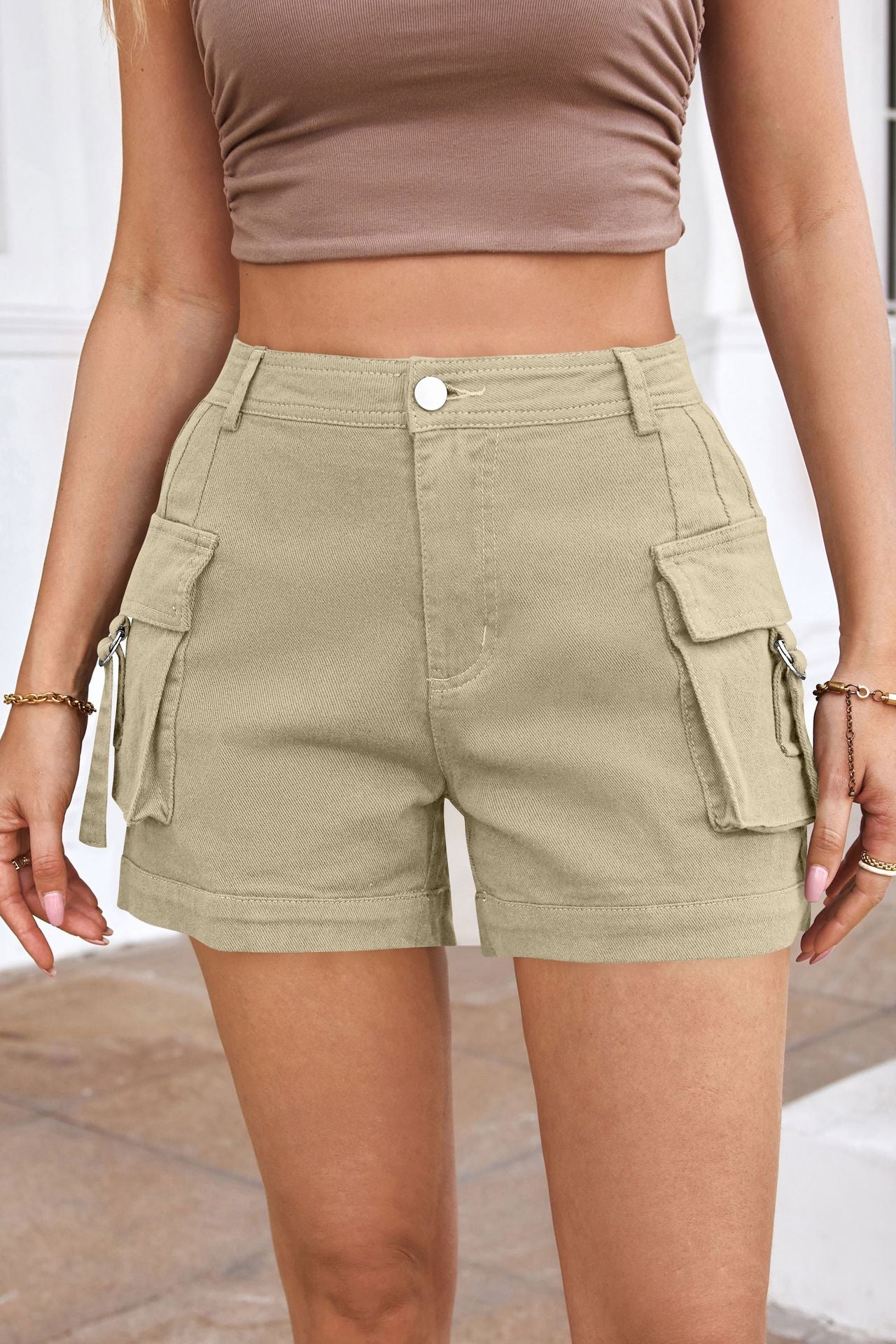 Women's High-Waisted Utility Cargo Shorts with Pockets – Trendy Summer Streetwear